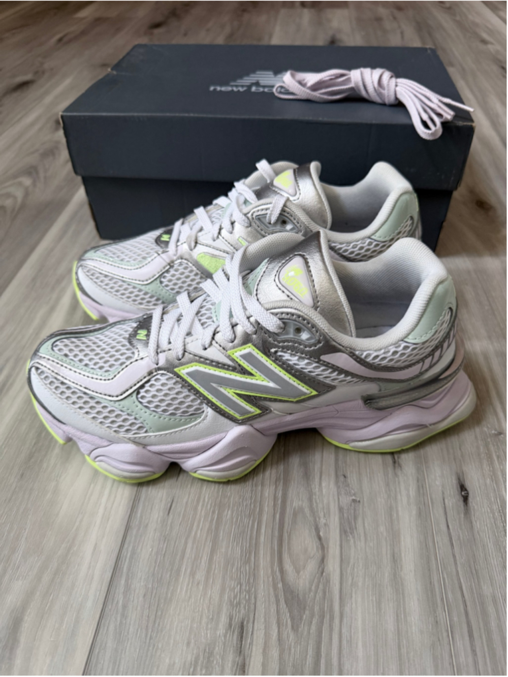 New Balance 9060 U9060AGT White Silver Neon Sneakers Men 8 Women 9.5